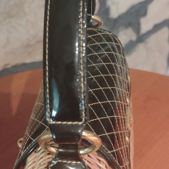 Eric Javits Embossed-Trimmed Wicker Handle Bag * Preowned * - Picture 4 of 13